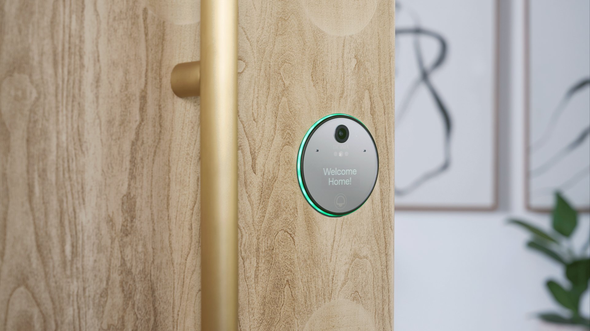Doma smart doorbell device on door