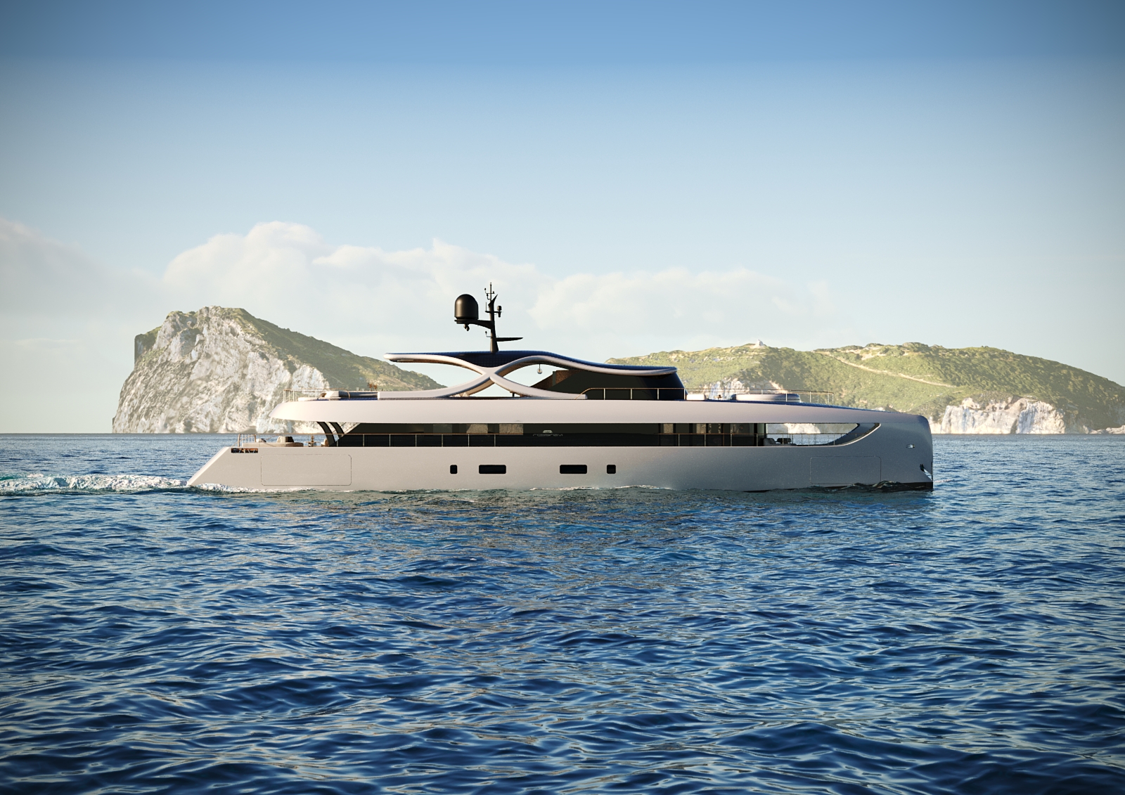 Rossinavi luxury yacht sailing near coast