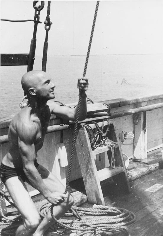 Hauling up a sail