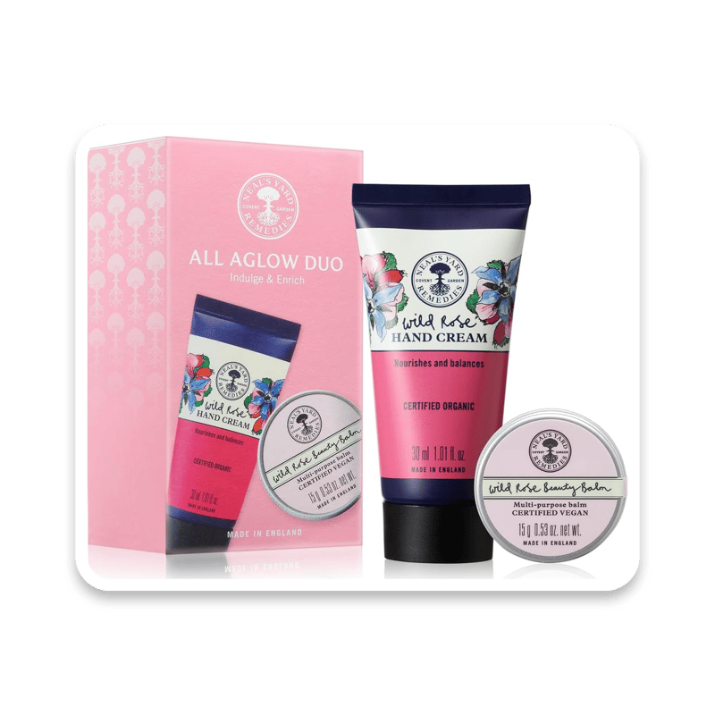 Neal's Yard Remedies All Aglow Gift Set - Wild Rose Beauty Balm and Hand Cream Duo
