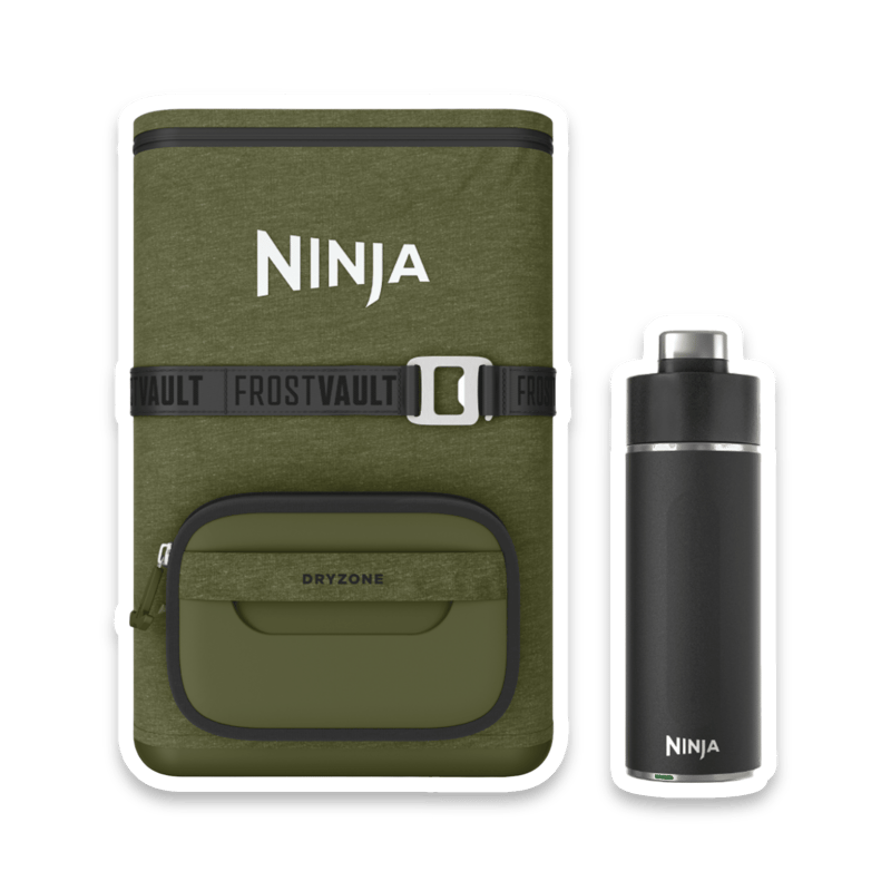 Ninja FrostVault Go 17 litre 24-Can Backpack Soft Cooler with Ninja Thirsti 530ml Travel Bottle - Olive Green