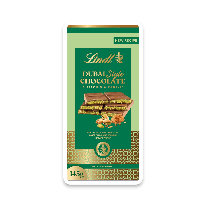 Lindt Dubai Style Chocolate Bar, Milk Chocolate with Pistachio and Crunchy Pastry