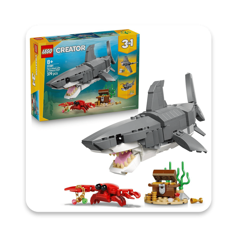 LEGO Creator 3-in-1 Ocean Creatures Building Set - Buildable Shark, Anglerfish or Manta Ray with Treasure Chest (Ages 8+)