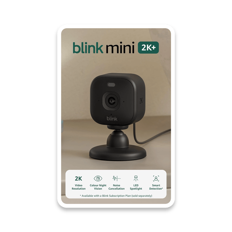 Pair of Blink Mini 2K+ Indoor Security Cameras with Night Vision and Spotlight - 57% Off