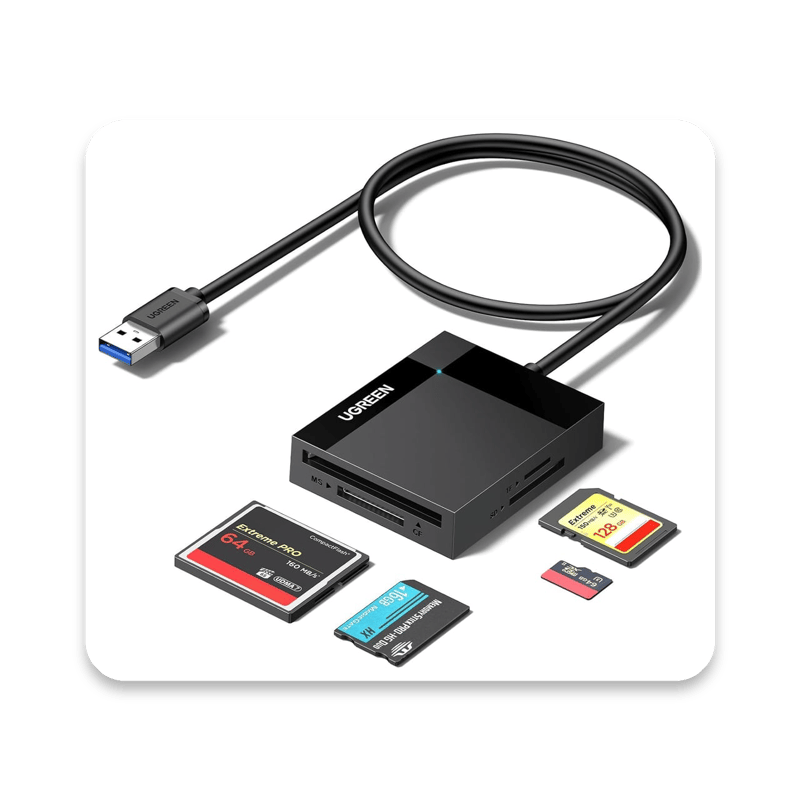 UGREEN 4-in-1 USB 3.0 SD Card Reader - Multi-Format Adapter for SDHC, SDXC, Micro SD and CompactFlash