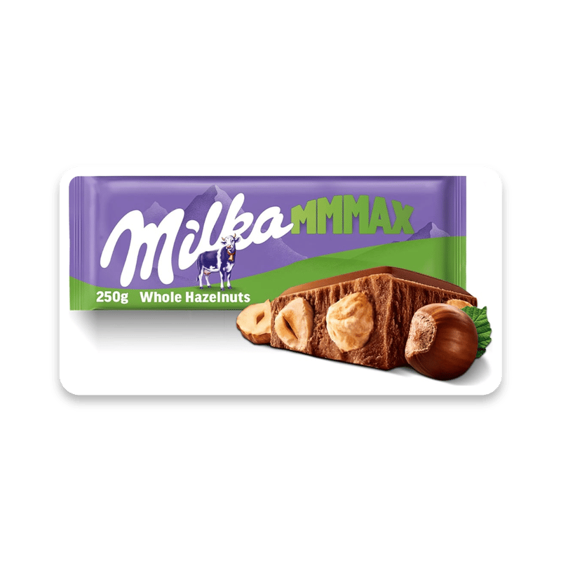 Milka Mmmax Alpine Milk Chocolate Bar with Whole Hazelnuts 250g