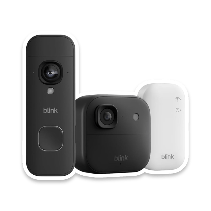 Blink Outdoor 2K+ security camera bundled with Blink Video Doorbell 2K+ and Sync Module Core