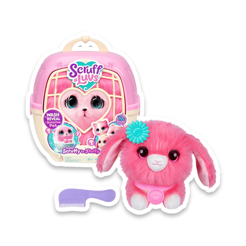 ScruffaLuvs Pet Scruffs Pink Mystery Plush Toy with Wash-Reveal Feature and Pet Carrier