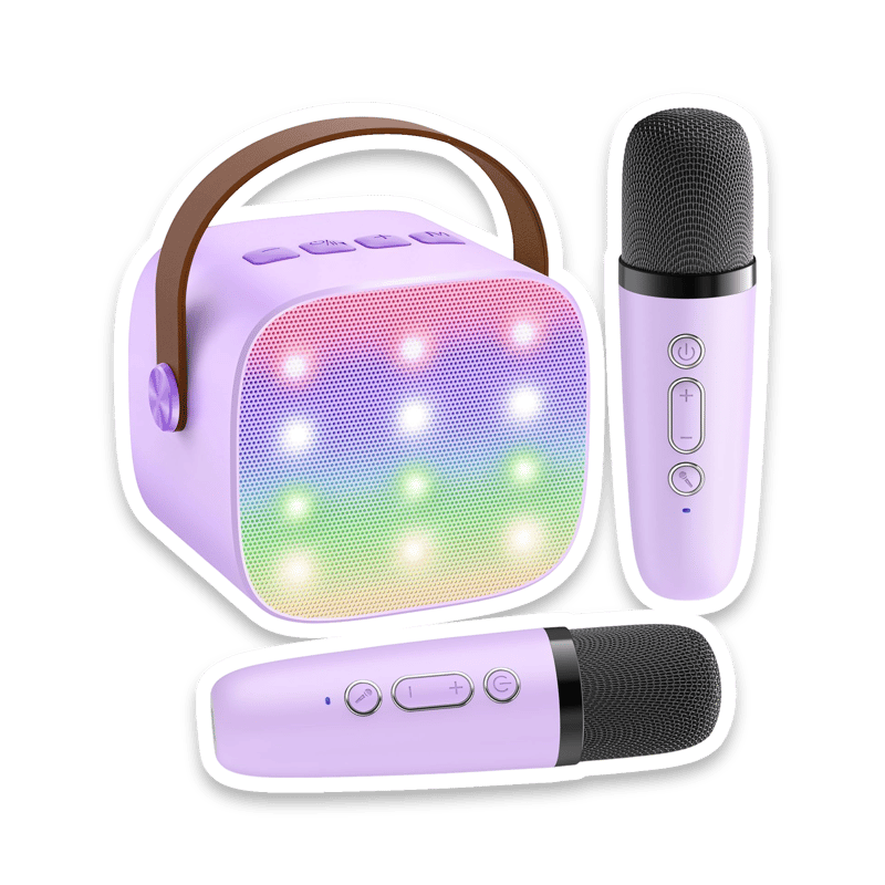 Portable Karaoke Machine for Children with Two Wireless Microphones in Purple