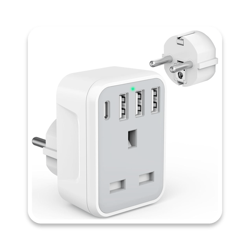 EU to UK Travel Adaptor with 4 USB Ports (including USB-C)