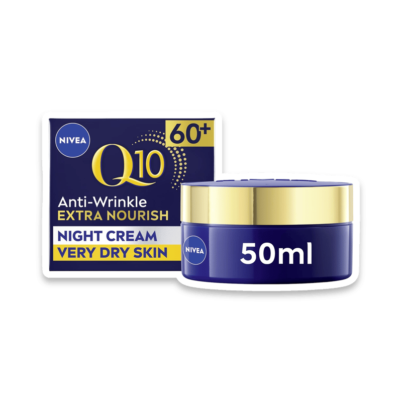 NIVEA Q10 Anti-Wrinkle 60+ Extra Nourishing Night Cream (50ml), Deeply Restoring Anti Wrinkle Face Cream for Intense Hydration, Boosts Collagen and Firms Skin, Dry to Very Dry Skin
