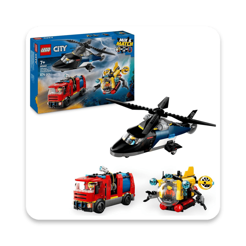LEGO City 3-in-1 Helicopter, Fire Truck & Submarine Set