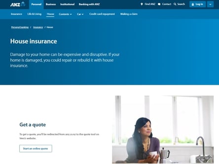 ANZ Insurance homepage