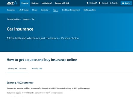 ANZ homepage