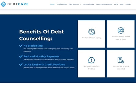 DebtCare homepage