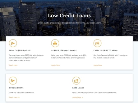 Low Credit Loans homepage