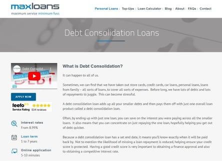 Max Loans homepage
