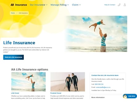 AA Insurance homepage