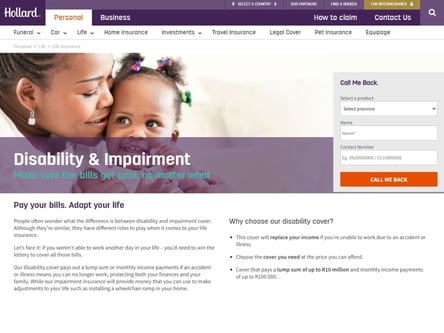 Hollard homepage