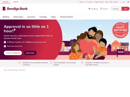 Bendigo Bank homepage