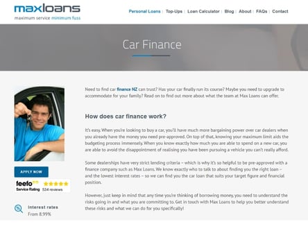 Max Loans homepage