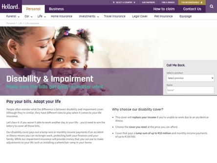 Hollard homepage