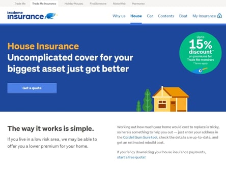 TradeMe Insurance homepage