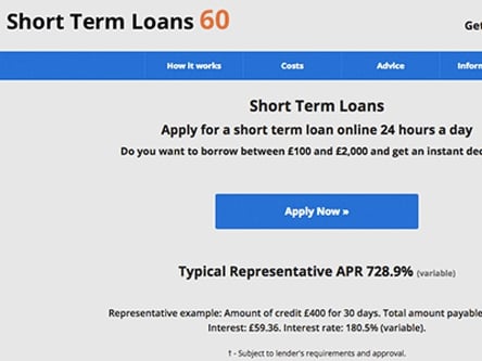 Short-Term Loans 60 homepage