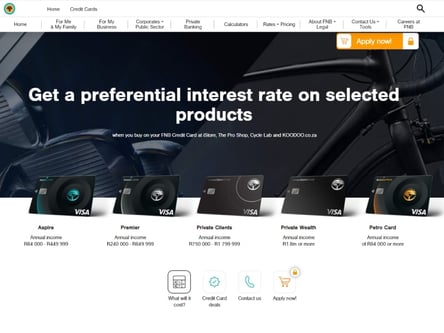 FNB Credit Card homepage