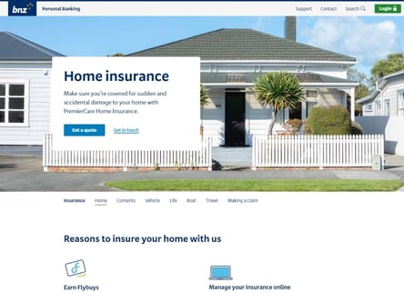 BNZ Insurance homepage
