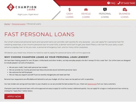 Champion Loans homepage