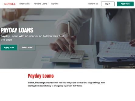 Nimble Loans homepage