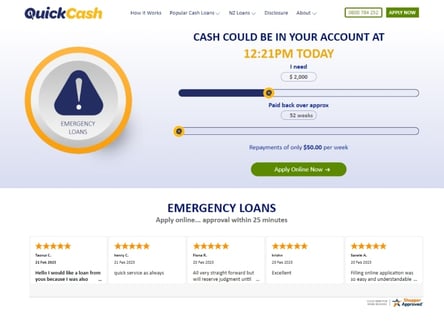 QuickCash homepage