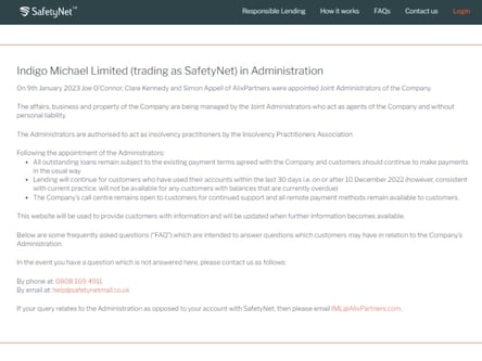 SafetyNet Credit homepage