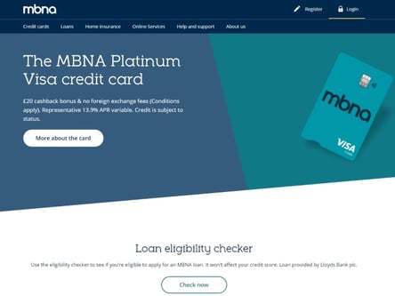 MBNA homepage