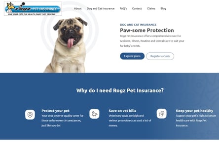 Rogz Pet Insurance homepage