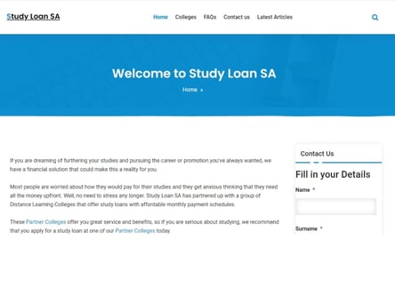 Study Loans SA homepage