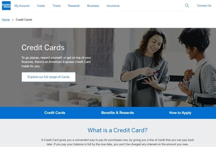 American Express homepage