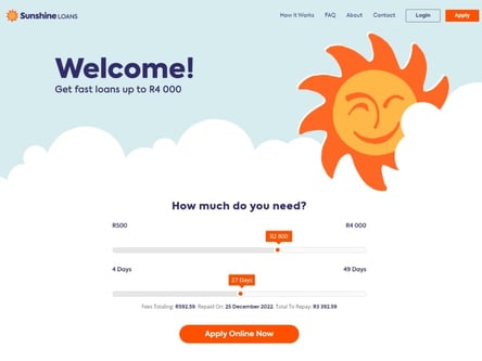 Sunshine Loans homepage