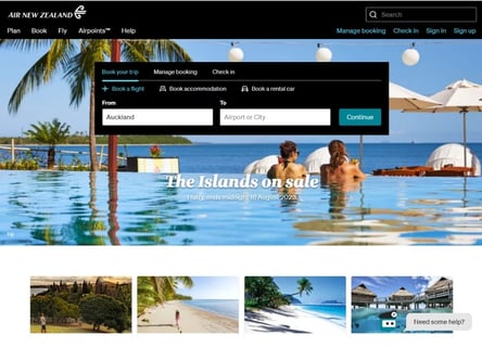 Air New Zealand homepage