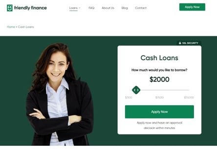Friendly Finance homepage