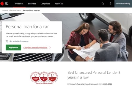 NAB Car Loan homepage