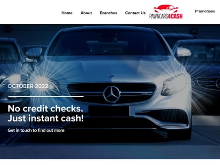 Pawncars4cash homepage