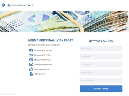 SA Personal Loans homepage