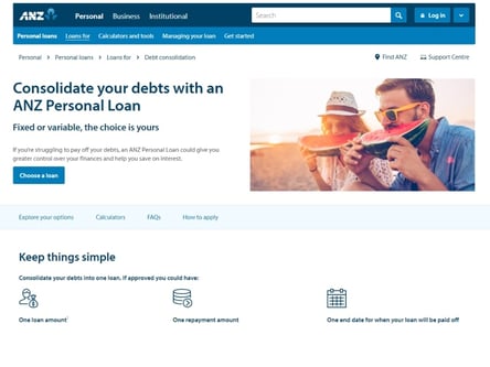 ANZ homepage