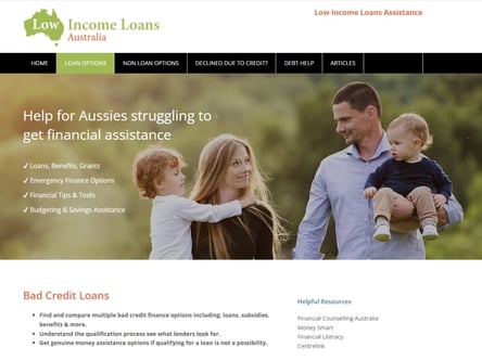 Low Income Loans homepage