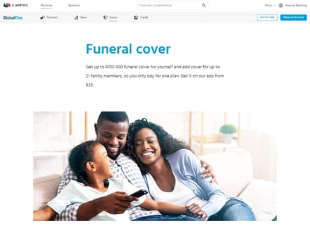 Capitec Funeral Cover homepage