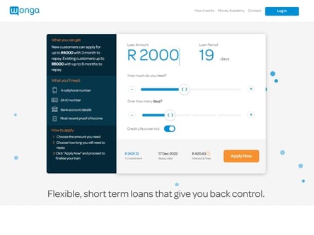 Wonga Loans homepage