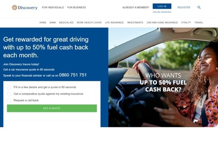 Discovery Car Insurance homepage