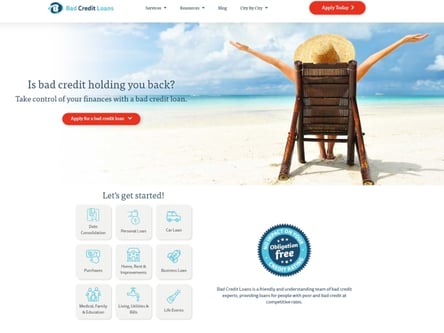 Bad Credit Loans homepage